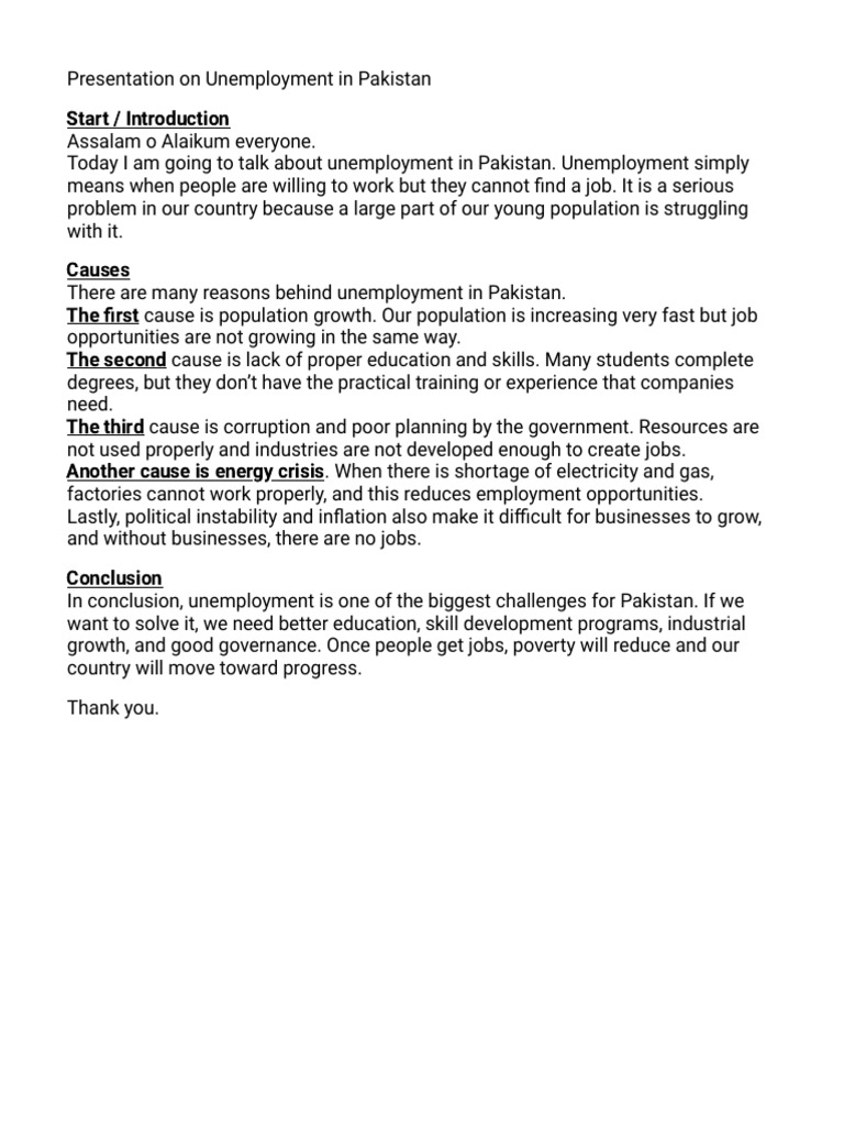 Causes of Unemployment in Pakistan | PDF