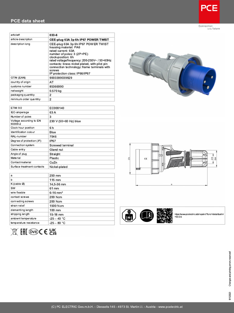 CEE Plug 63A 3P IP67 Power Twist | PDF | Electrical Connector | Electronics