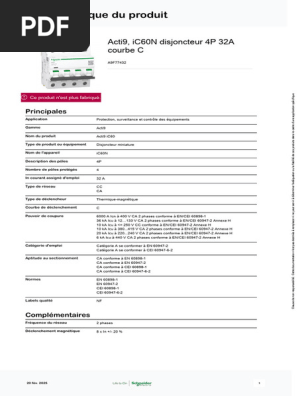 Schneider Electric Acti9 IC60N Disjoncteur 4P 16A Courbe C - A9F77416 - Protection Fiable 6kA/10kA