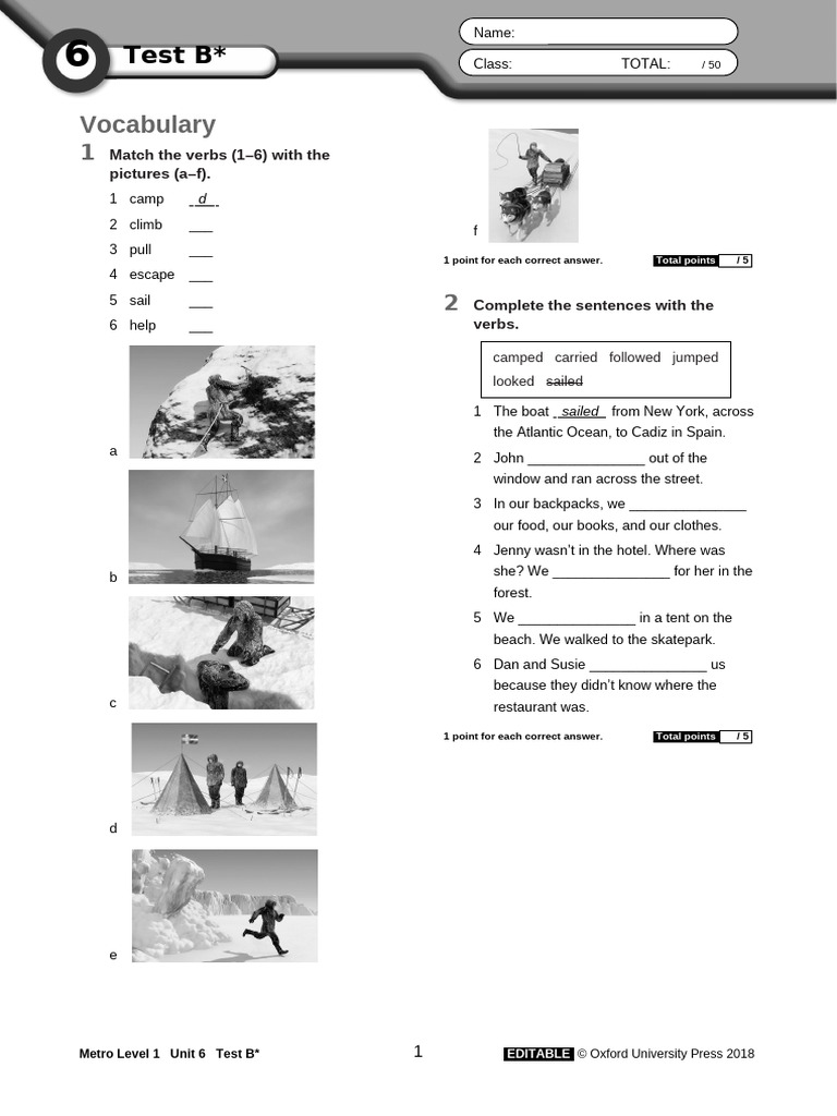 Metro Level 1 Unit 6 Test B Vocabulary | PDF