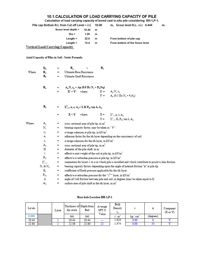 Pile Load Capacity Calculation Guide | PDF | Mechanics | Applied And ...