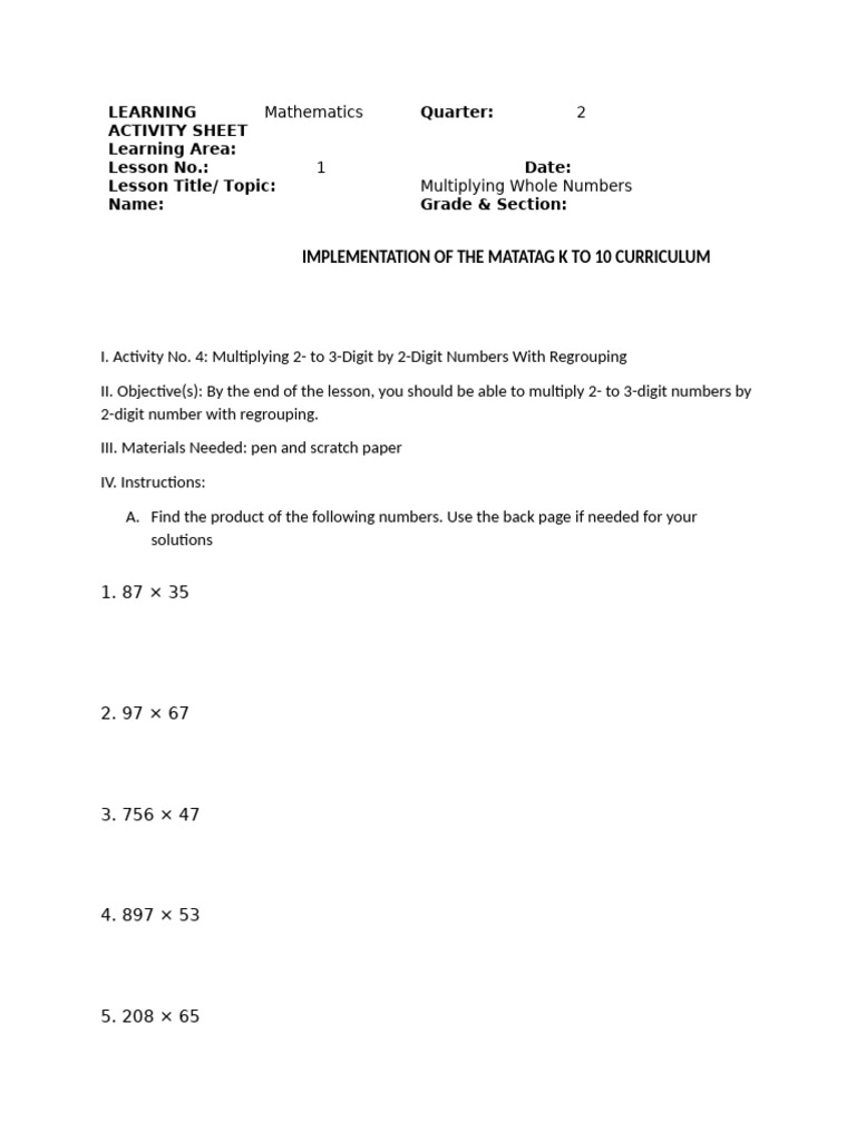Learning Activity Sheet Learning Area | PDF