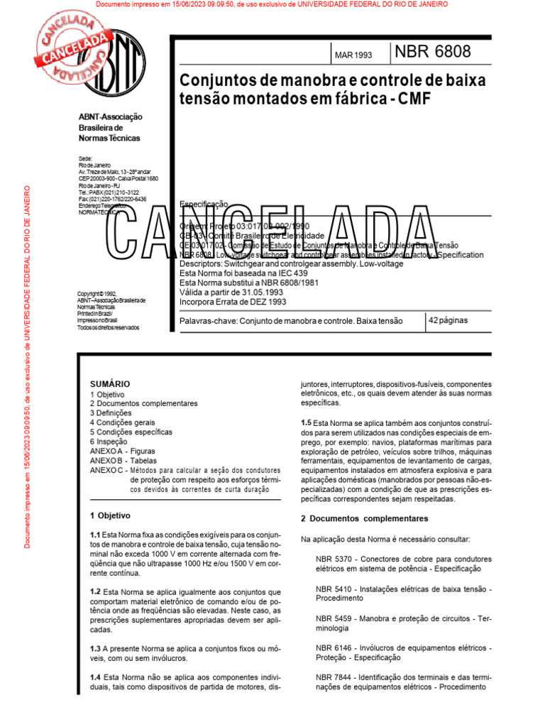 NBR 6808: Conjuntos de Manobra Baixa Tensão | PDF | Rede elétrica ...