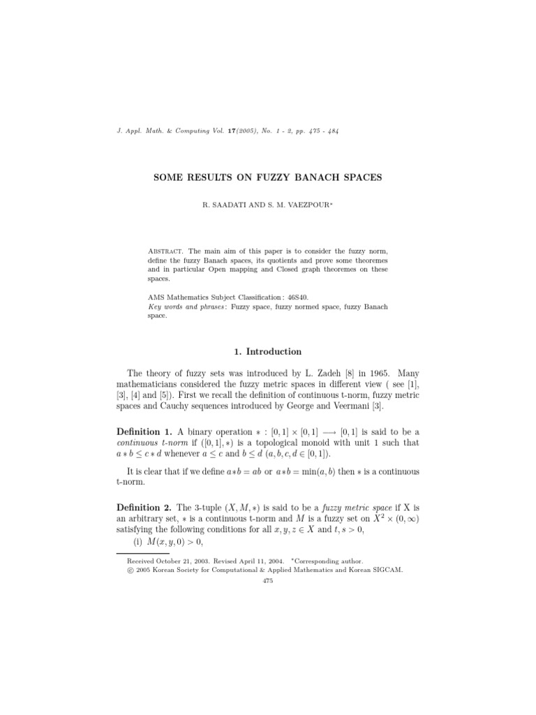 Some Results On Fuzzy Banach Spaces | PDF | Banach Space | Sequence