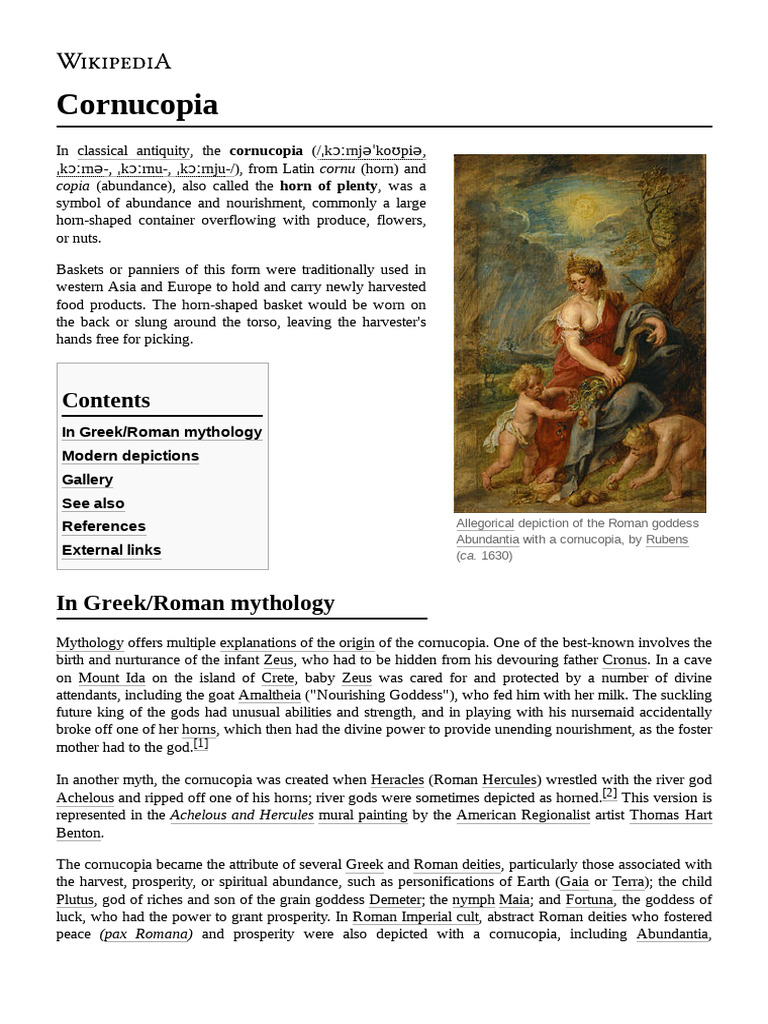 Cornucopia (Article) 6pp @wiki2021en | PDF | Ancient Greek Religion ...
