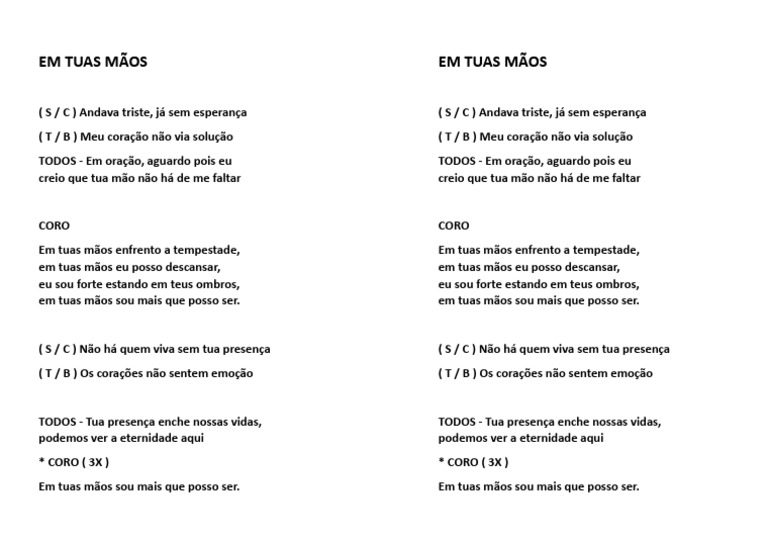 Em Tuas Mãos: Letra do Hino | PDF