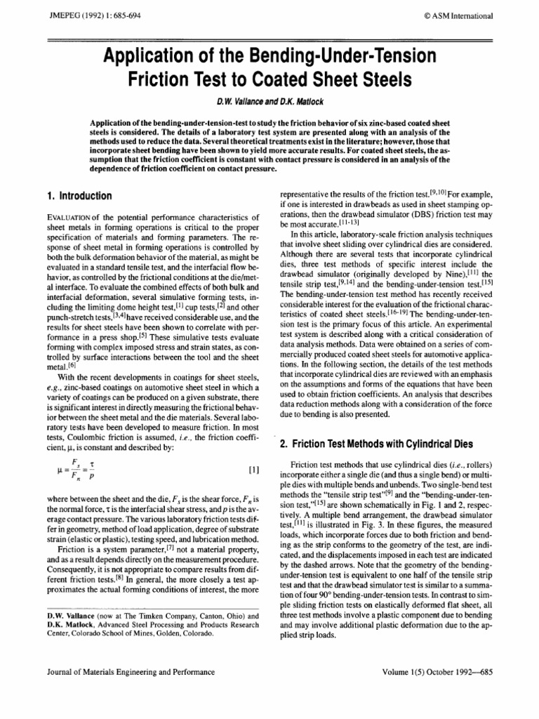 Friction Testing of Coated Sheet Steels | PDF | Friction | Sheet Metal