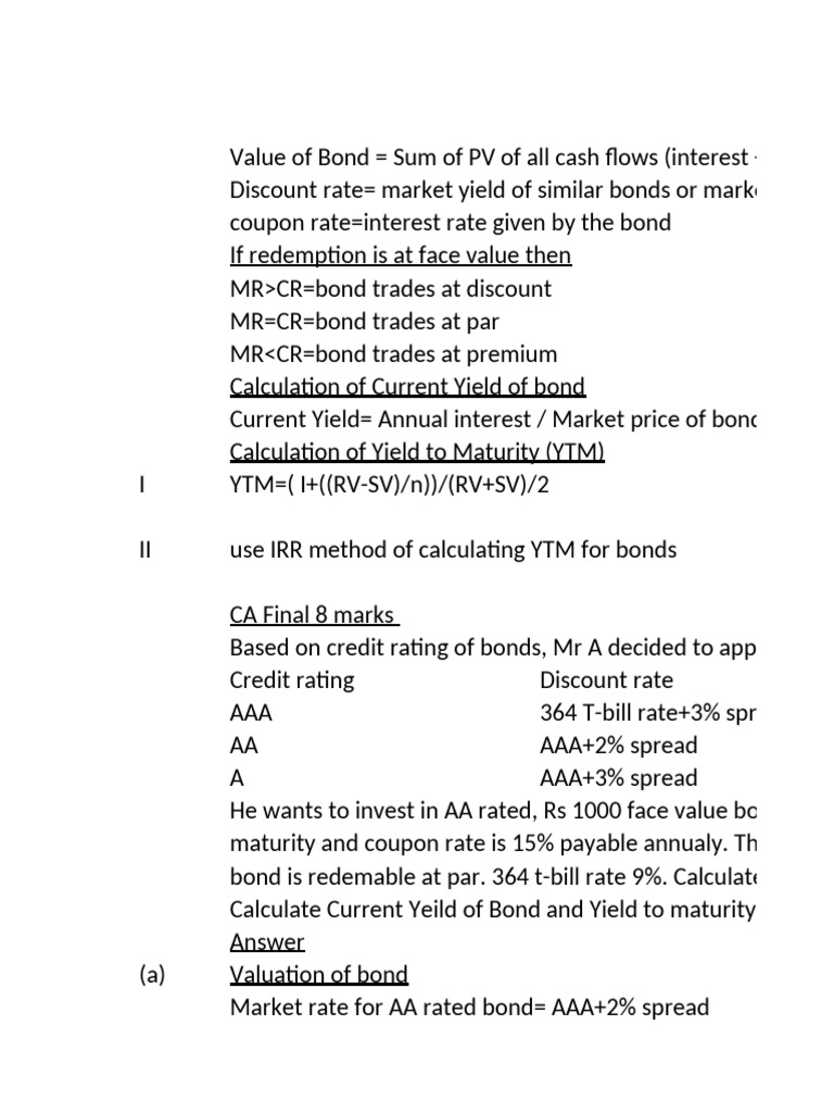 Bond Valuation and Yield Calculations | PDF | Bonds (Finance ...