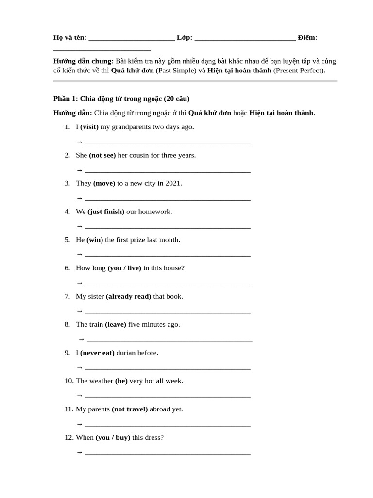 Past Simple and Present Perfect Test | PDF | Chess Openings | Chess