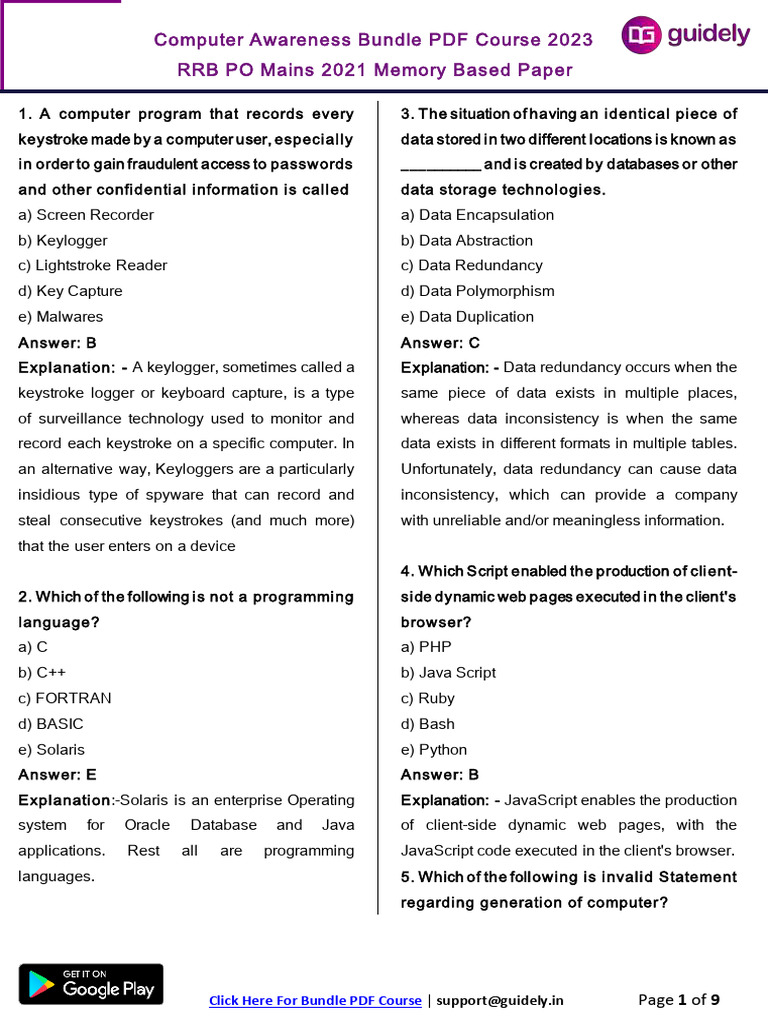 RRB PO Mains 2021 Computer Awareness | PDF | Computer Data Storage | Bios