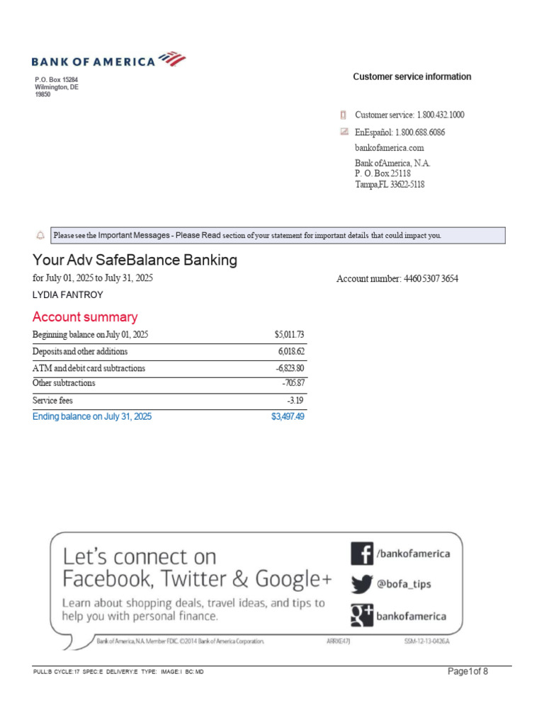 Lydia BOA July Statement 2025 | PDF | Banks | Banking Technology