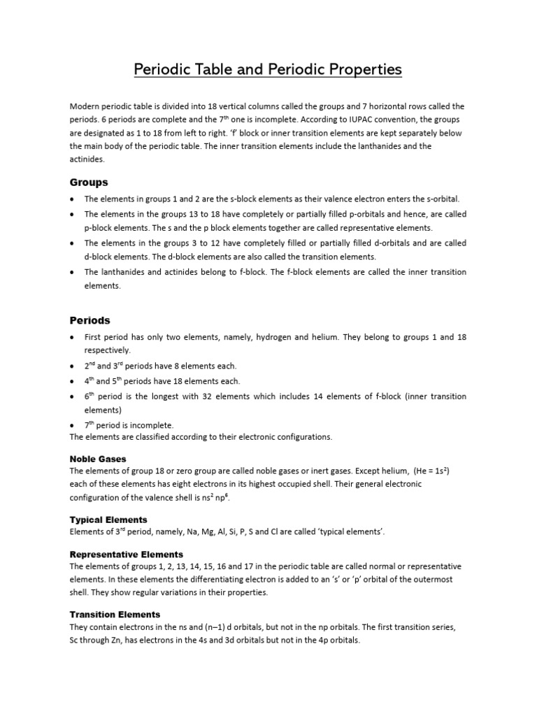 Periodic Table and Periodic Properties Text | PDF | Periodic Table | Ion