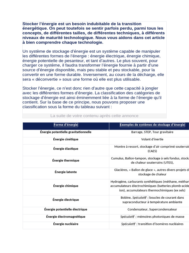 Technologies de stockage d'énergie expliquées | PDF | Stockage de l ...
