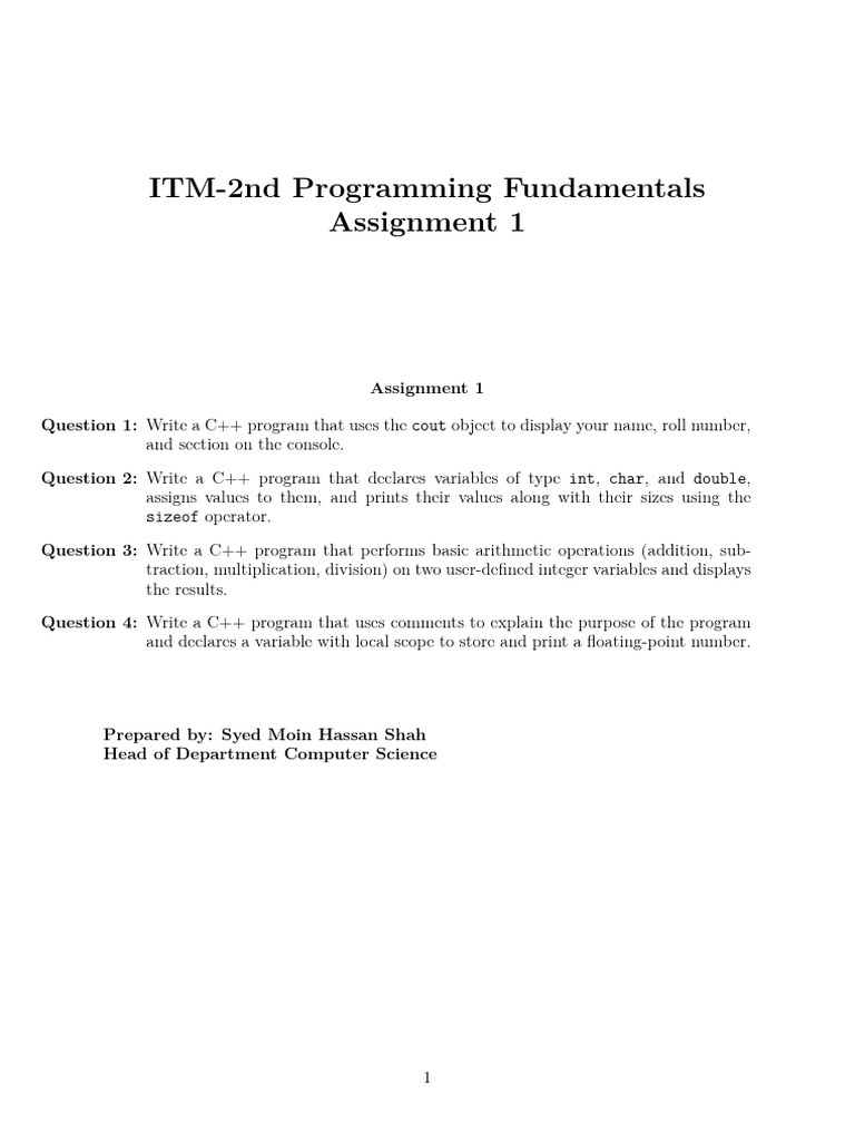 C++ Programming Fundamentals Assignments | PDF