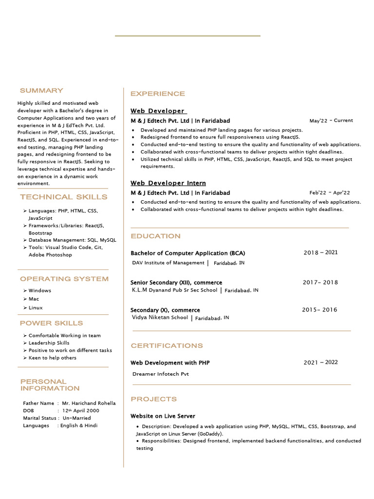 Web Developer Resume - Gaurav Rohella | PDF | Php | Java Script
