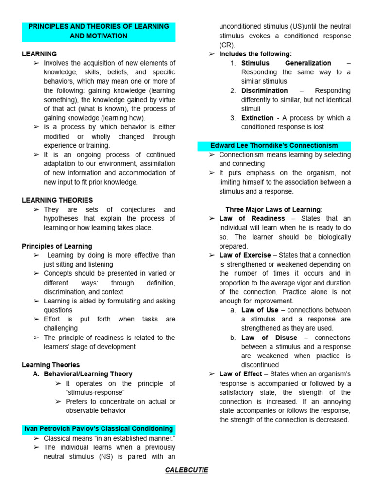 Learning Theories and Principles Explained | PDF | Learning | Neuroscience