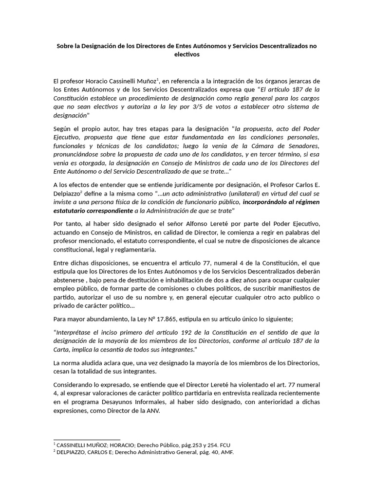 Sobre La Designación Del Sr. Lereté | PDF | Constitución | Gobernancia