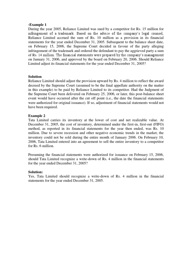 Post-Balance Sheet Events Accounting Guide | PDF | Balance Sheet ...