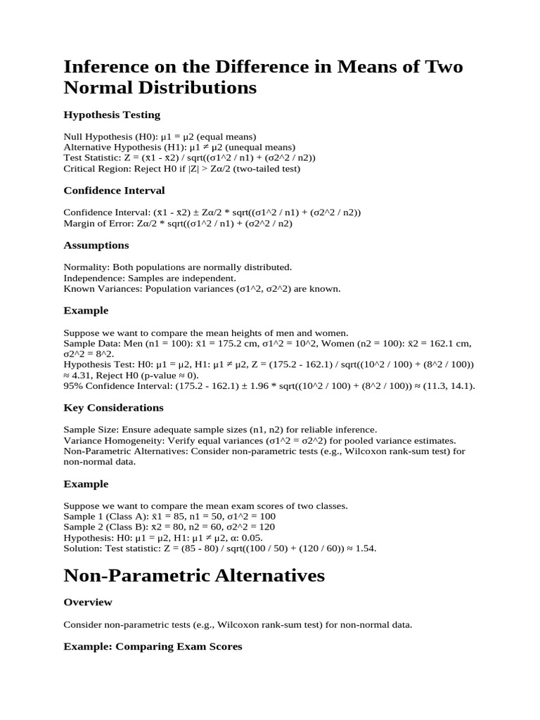 Inference On The Difference in Means of Two Normal Distributions | PDF ...