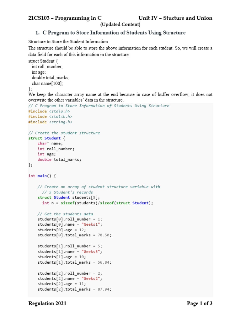 C Programming: Structures and Sorting | PDF | Computing | Computer Data