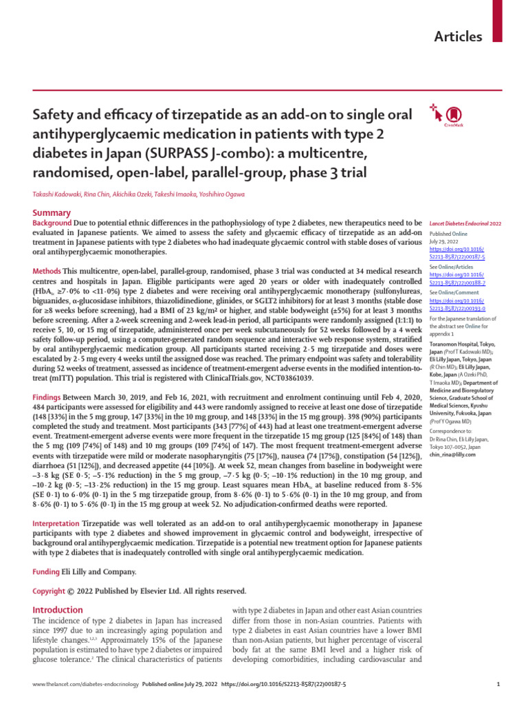 Safety and Efficacy of Tirzepatide As | PDF | Diabetes | Medical ...