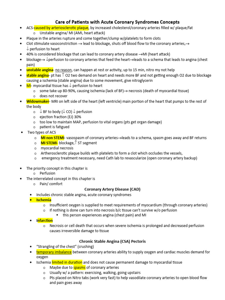 Acute Coronary Syndrome Care Guide | PDF | Myocardial Infarction ...
