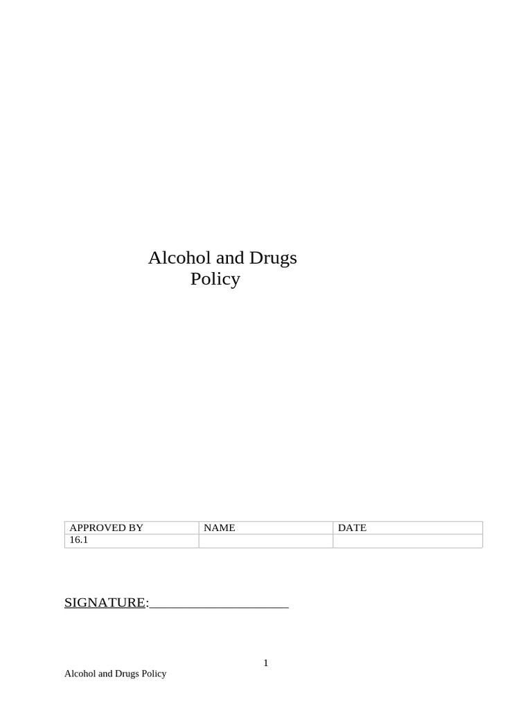 Alcohol and Drugs Workplace Policy | PDF | Alcohol Intoxication | Drug Test