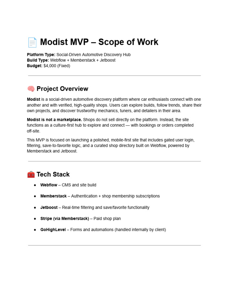 ? Modist MVP - Scope of Work | PDF | Computing | Software