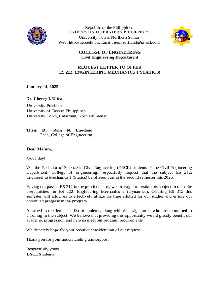 Request Letter STATICS 1 | PDF | Engineering