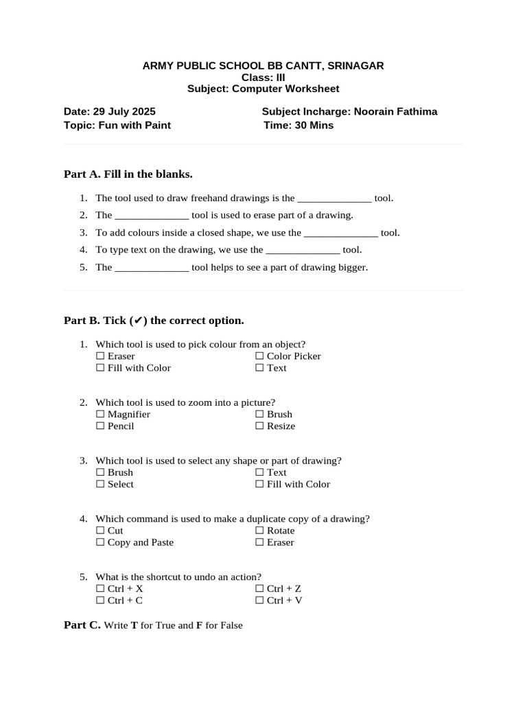 Computer Worksheet: Fun with Paint | PDF