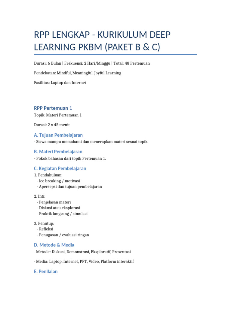 RPP PKBM Paket B: Deep Learning | PDF