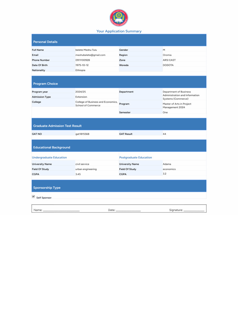 Application Summary | PDF