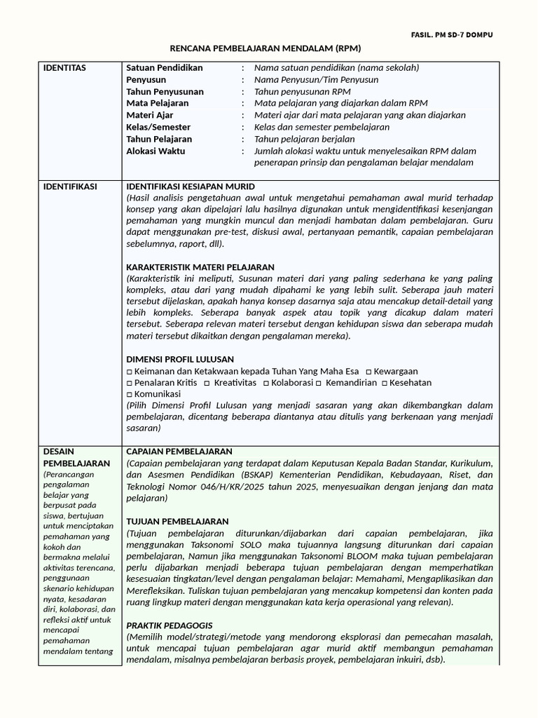 Rencana Pembelajaran Mendalam (RPM) | PDF