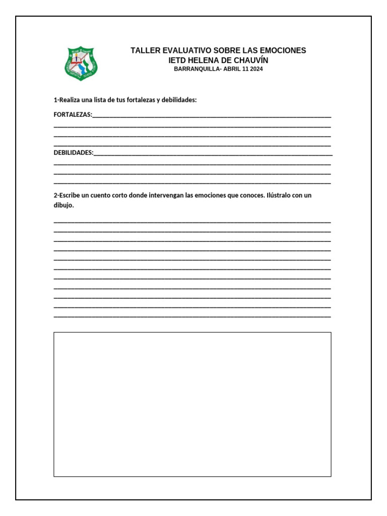 Taller Evaluativo Sobre Las Emociones Segundo Grado | PDF