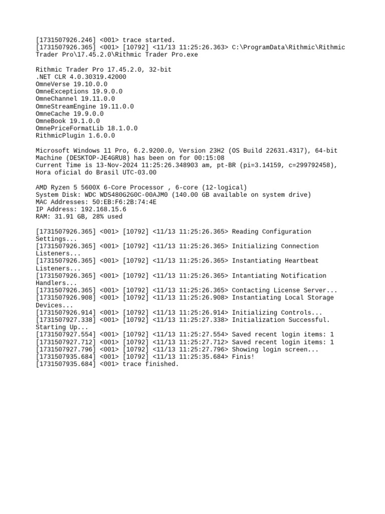 Rithmic Trader Pro 17.45.2.0 Log Trace | PDF