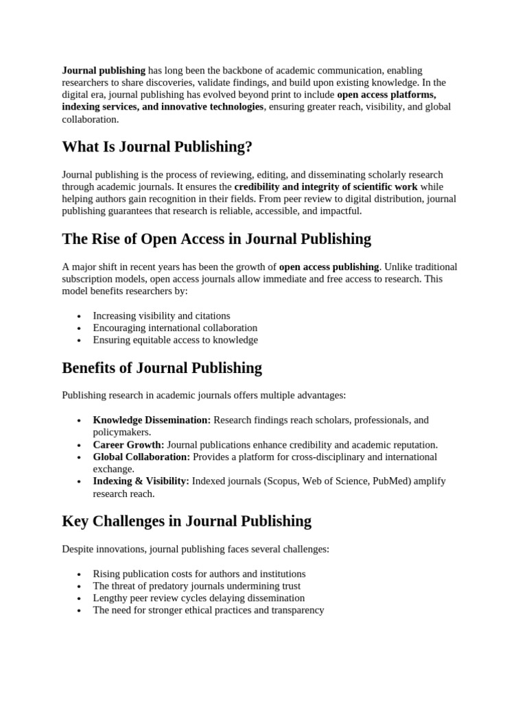 Understanding Journal Publishing Today | PDF | Open Access | Academic ...