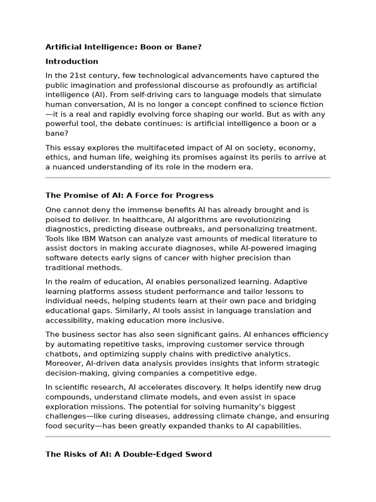 AI's Impact: Benefits and Risks Explained | PDF | Artificial ...