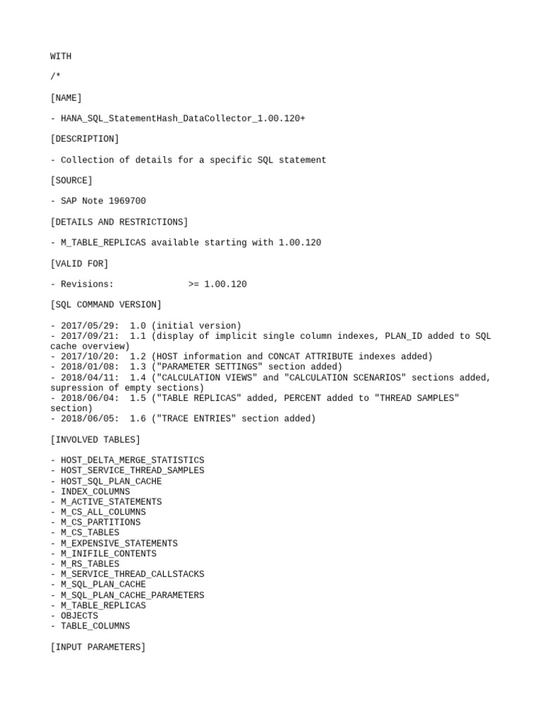 SAP HANA SQL Statement Hash Collector | PDF | Databases | Computer Data