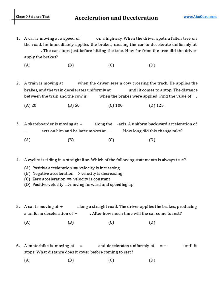 Class 9 Science: Acceleration & Deceleration | PDF | Acceleration ...