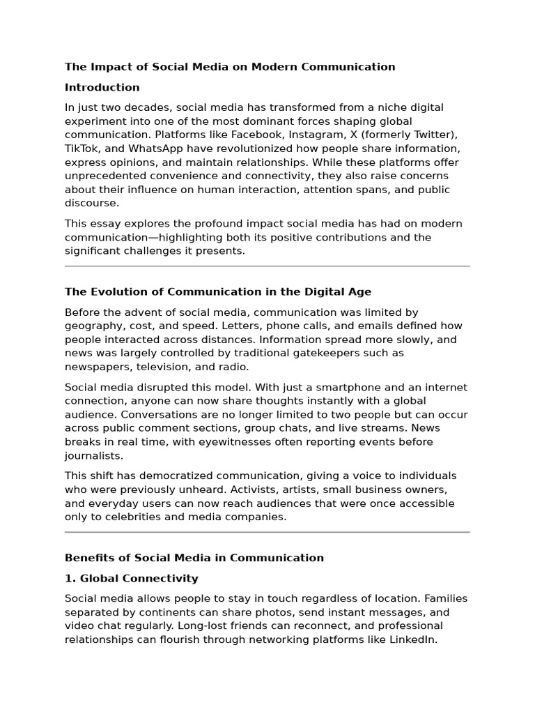 The Impact of Social Media On Modern Communication | PDF | Social Media ...