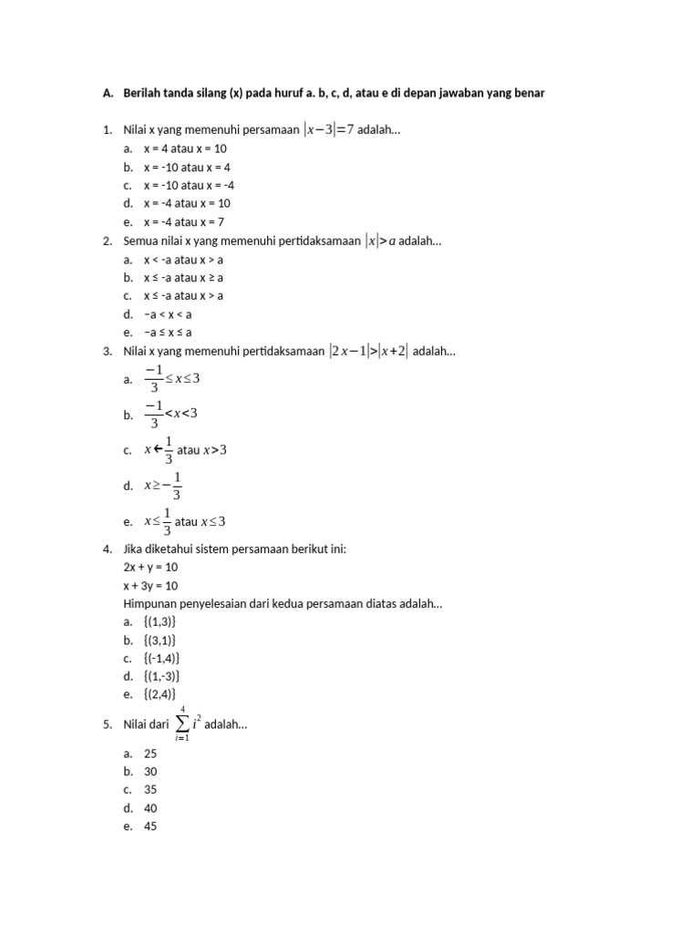Soal Matematika dan Statistika Lengkap | PDF