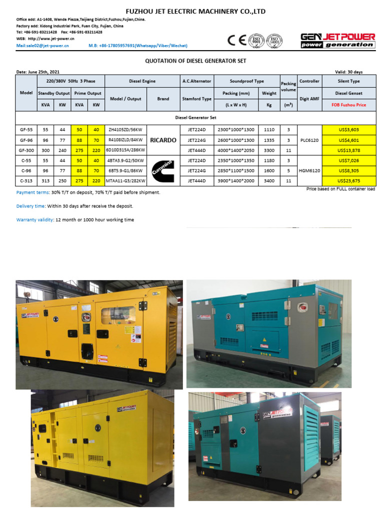 Diesel Generator Set Quotation Fuzhou | PDF | Power (Physics) | Energy ...