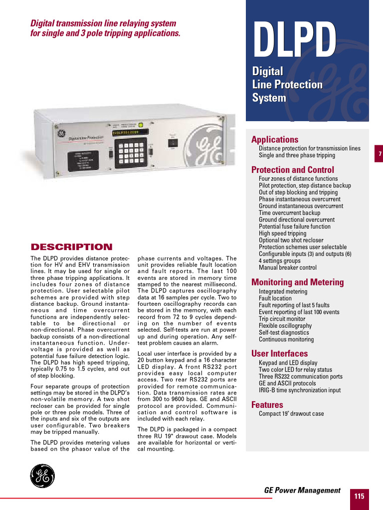 DLPD Digital Line Protection System | PDF | Relay | Electrical Engineering