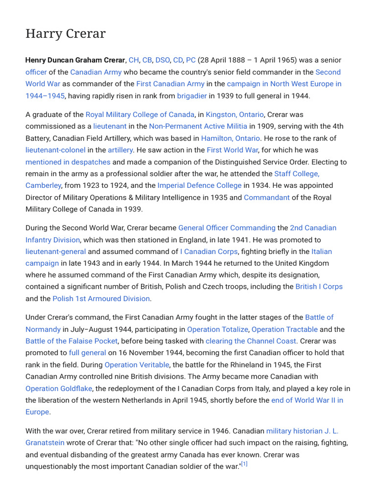 General Harry Crerar: A Military Legacy | PDF | Military | Military ...
