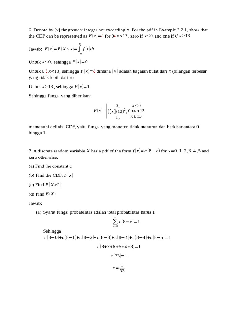 CDF dan PDF Variabel Acak Diskrit | PDF