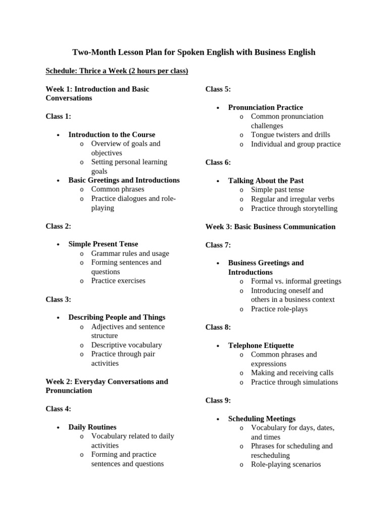 Business English Lesson Plan Overview | PDF | English Language | Phrase