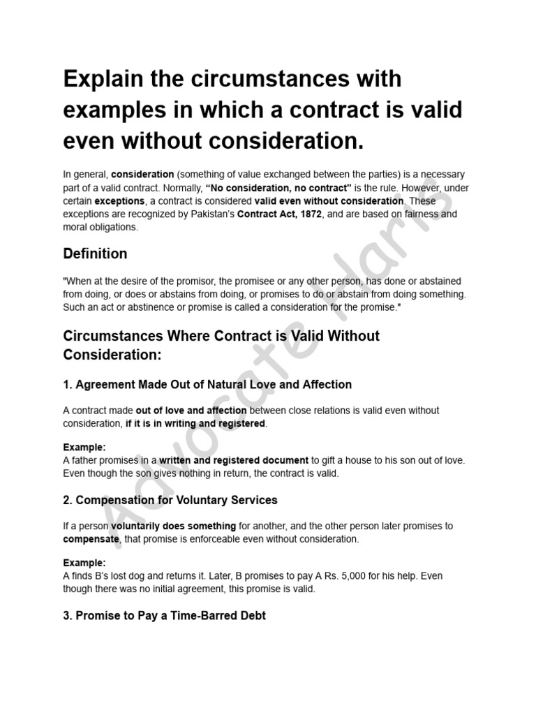 Explain The Circumstances With Examples in Which A Contract Is Valid ...