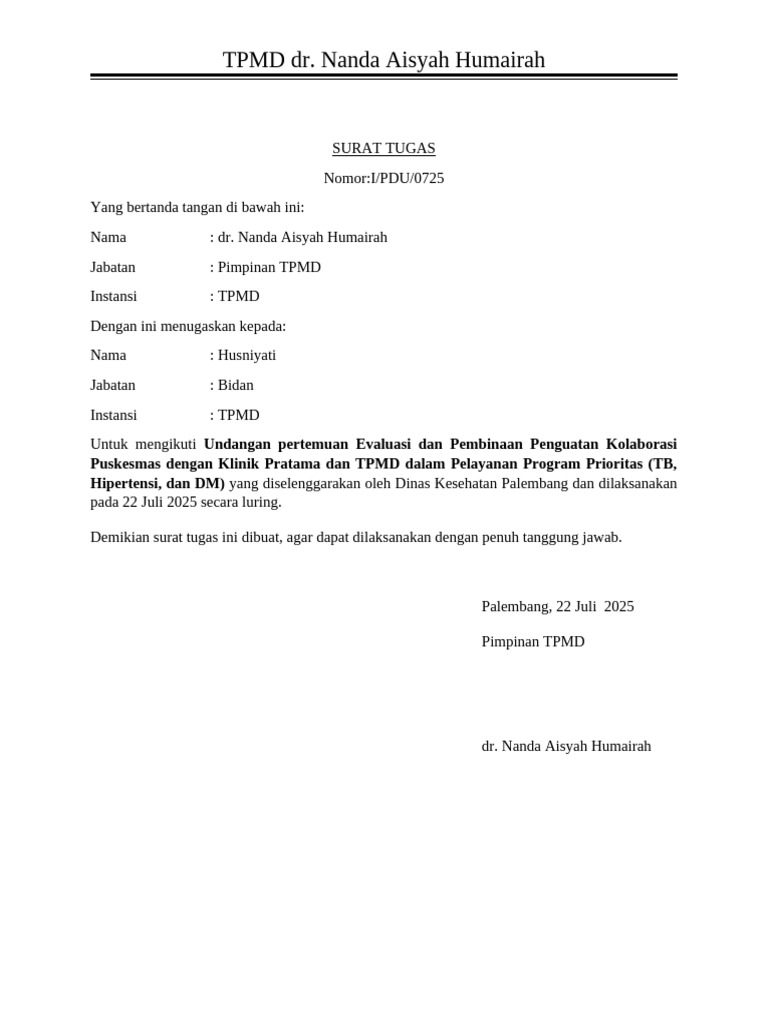 Surat Tugas Pertemuan Evaluasi TPMD | PDF