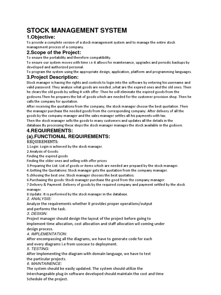 Stock Management System PDF Use Case Unified Modeling Language