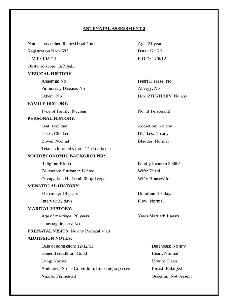 Antenatal Assessment Records Summary | PDF | Prenatal Development | Fetus